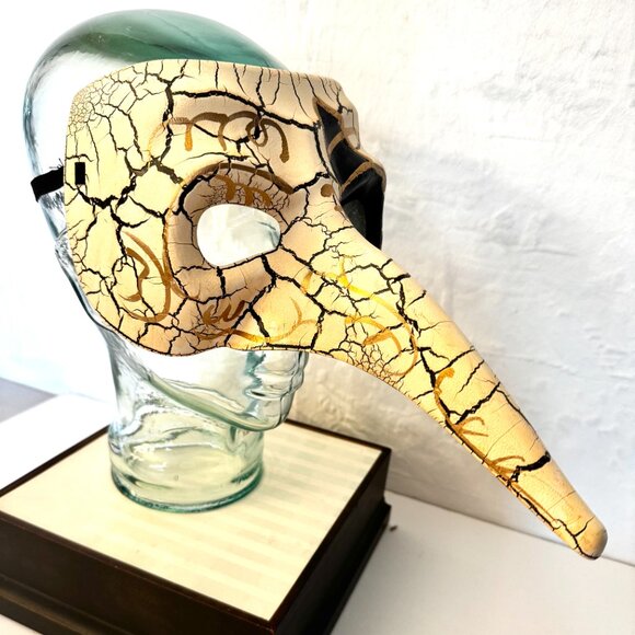 Venetian Carnivale Steampunk White Black Gold Plague Mask Long Nose Witch Hallow - Picture 3 of 7